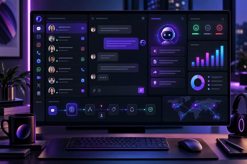 Giao diện concept trợ lý chăm sóc khách hàng NovaDesk AI